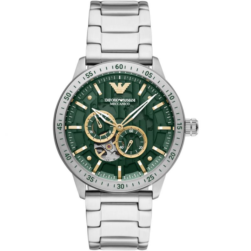 Shop Authentic Emporio Armani Meccanico Chronograph Automatic Green Dial Silver Steel Strap Watch For Men - AR60053 - Luxxuri