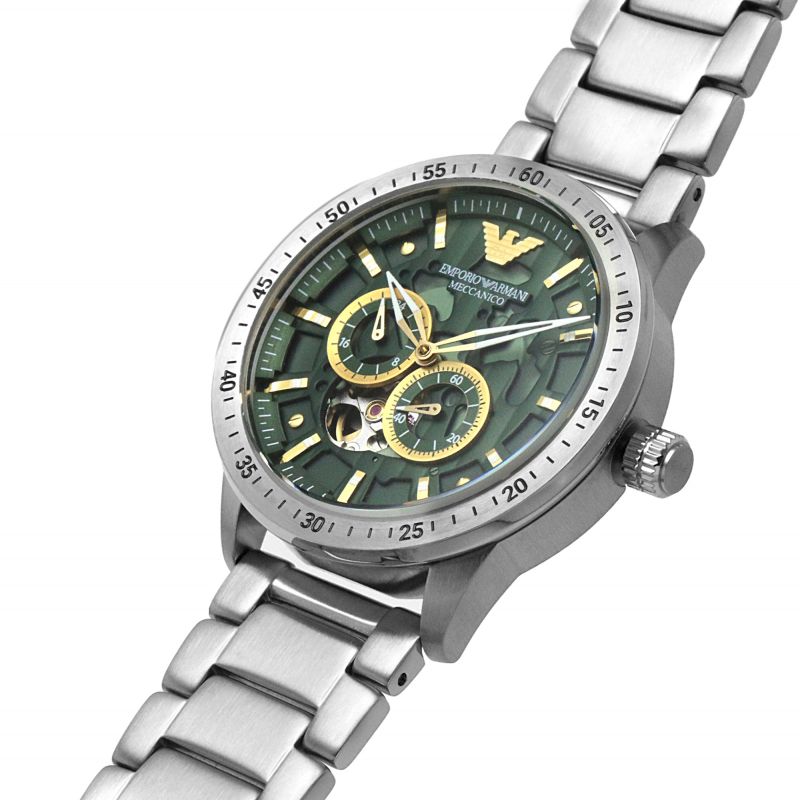  Shop Authentic Emporio Armani Meccanico Chronograph Automatic Green Dial Silver Steel Strap Watch For Men - AR60053 - Luxxuri