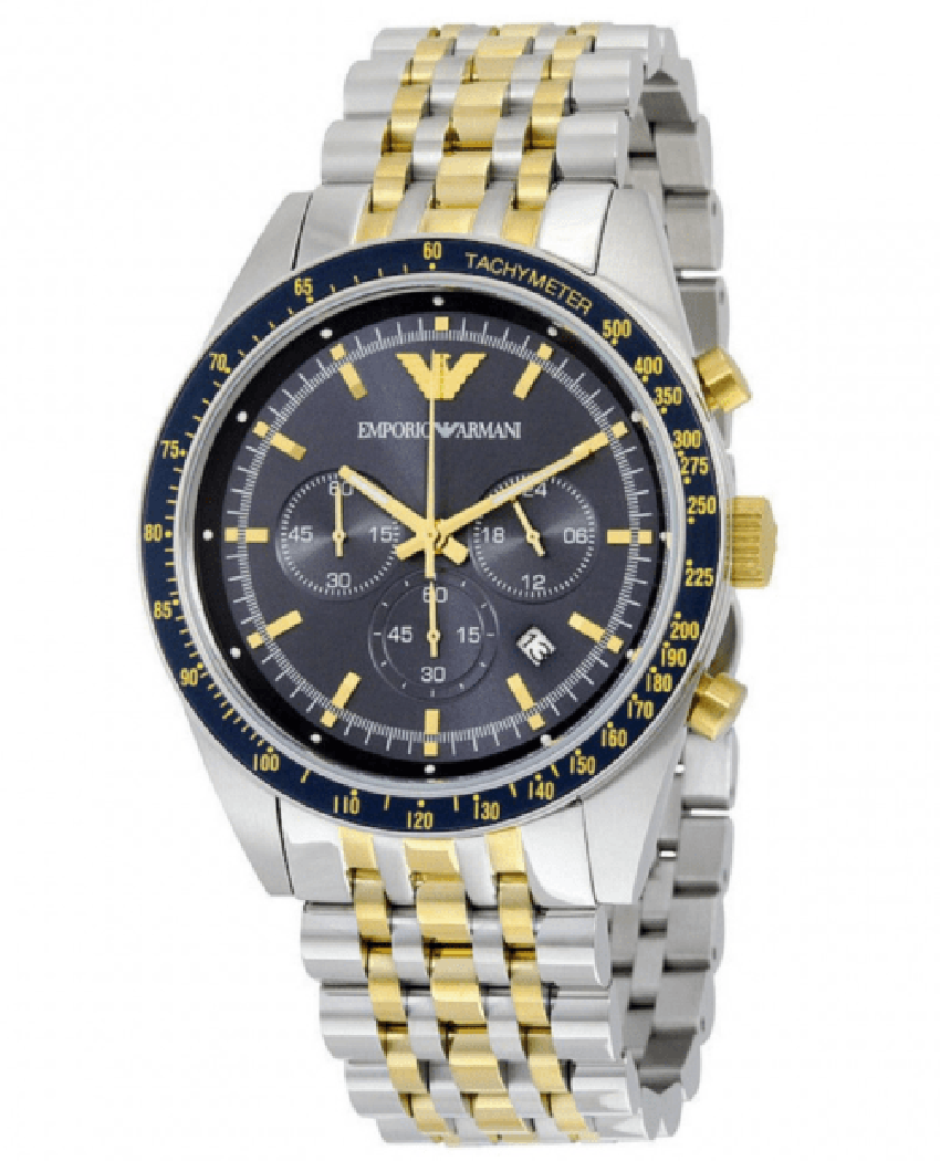  Shop Authentic Emporio Armani Tazio Chronograph Blue Dial Two Tone Stainless Steel Watch For Men - AR6088 - Luxxuri