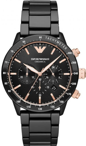  Shop Authentic Emporio Armani Mario Ceramic Chronograph Black Dial Black Steel Strap Watch For Men - AR70002 - Luxxuri