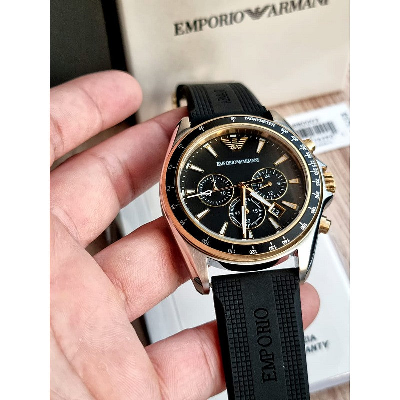  Shop Authentic Emporio Armani Sigma Chronograph lack Dial Black Rubber Strap Watch For Men - AR80003 - Luxxuri