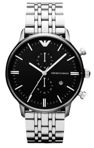  Shop Authentic Emporio Armani Gianni Chronograph Black Dial Silver Steel Strap Watch For Men - AR80009 - Luxxuri