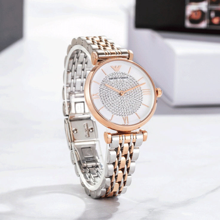  Shop Authentic Emporio Armani Gianni T Bar Quartz White Dial Two Tone Steel Strap Watch For Women - AR80035 - Luxxuri