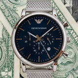  Shop Authentic Emporio Armani Luigi Chronograph Blue Dial Silver Mesh Bracelet Watch For Men - AR80038 - Luxxuri