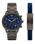  Shop Authentic Emporio Armani Mario Chronograph Blue Dial Grey Steel Strap Watch For Men - AR80045 - Luxxuri