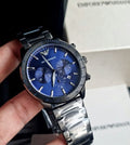  Shop Authentic Emporio Armani Mario Chronograph Blue Dial Grey Steel Strap Watch For Men - AR80045 - Luxxuri