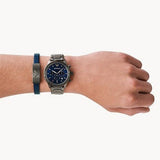  Shop Authentic Emporio Armani Mario Chronograph Blue Dial Grey Steel Strap Watch For Men - AR80045 - Luxxuri