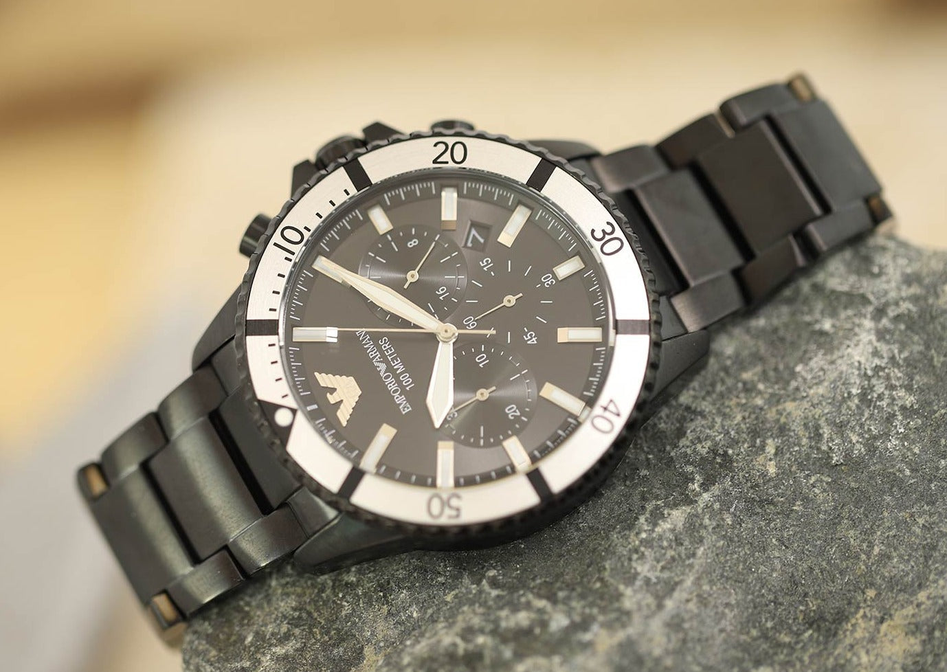  Shop Authentic Emporio Armani Diver Chronograph Black Dial Black Steel Strap Watch For Men - AR80050 - Luxxuri