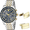  Shop Authentic Emporio Armani Tazio Chronograph Blue Dial Gold & Silver Stainless Steel Strap Watch For Men - AR8030 - Luxxuri