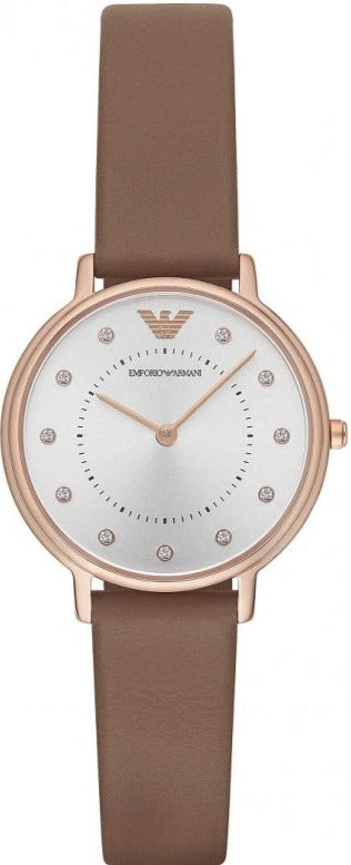  Shop Authentic Emporio Armani Classic Analog Silver Dial Brown Leather Strap Watch For Women - AR8040 - Luxxuri