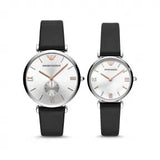  Shop Authentic Emporio Armani Gianni T Bar Mother of Pearl Dial Black Leather Strap Watch For Women - AR90002 - Luxxuri