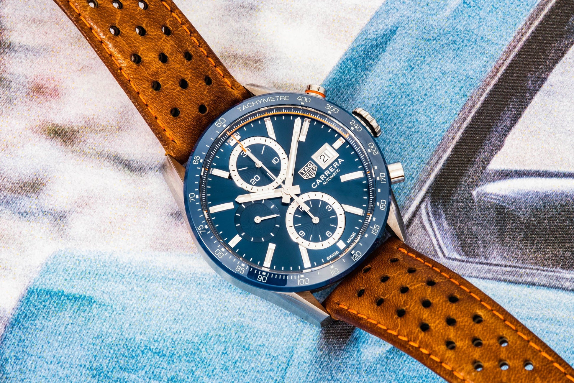  Shop Authentic Tag Heuer Carrera Automatic Chronograph Blue Dial Brown Leather Strap Watch for Men - CBN2A1A.FC6537 - Luxxuri