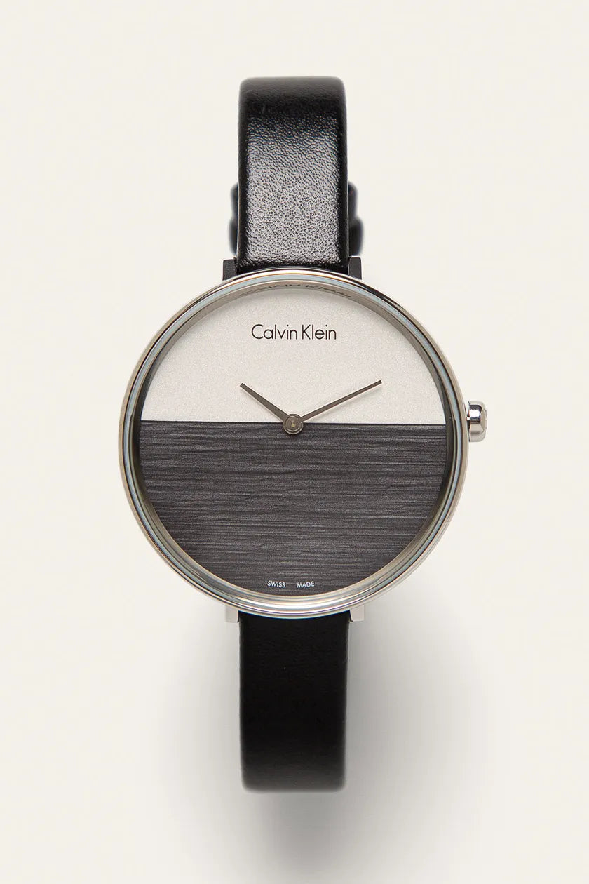  Shop Authentic Calvin Klein Rise White Grey Dial Black Leather Strap Watch for Women - K7A231C3 - Luxxuri