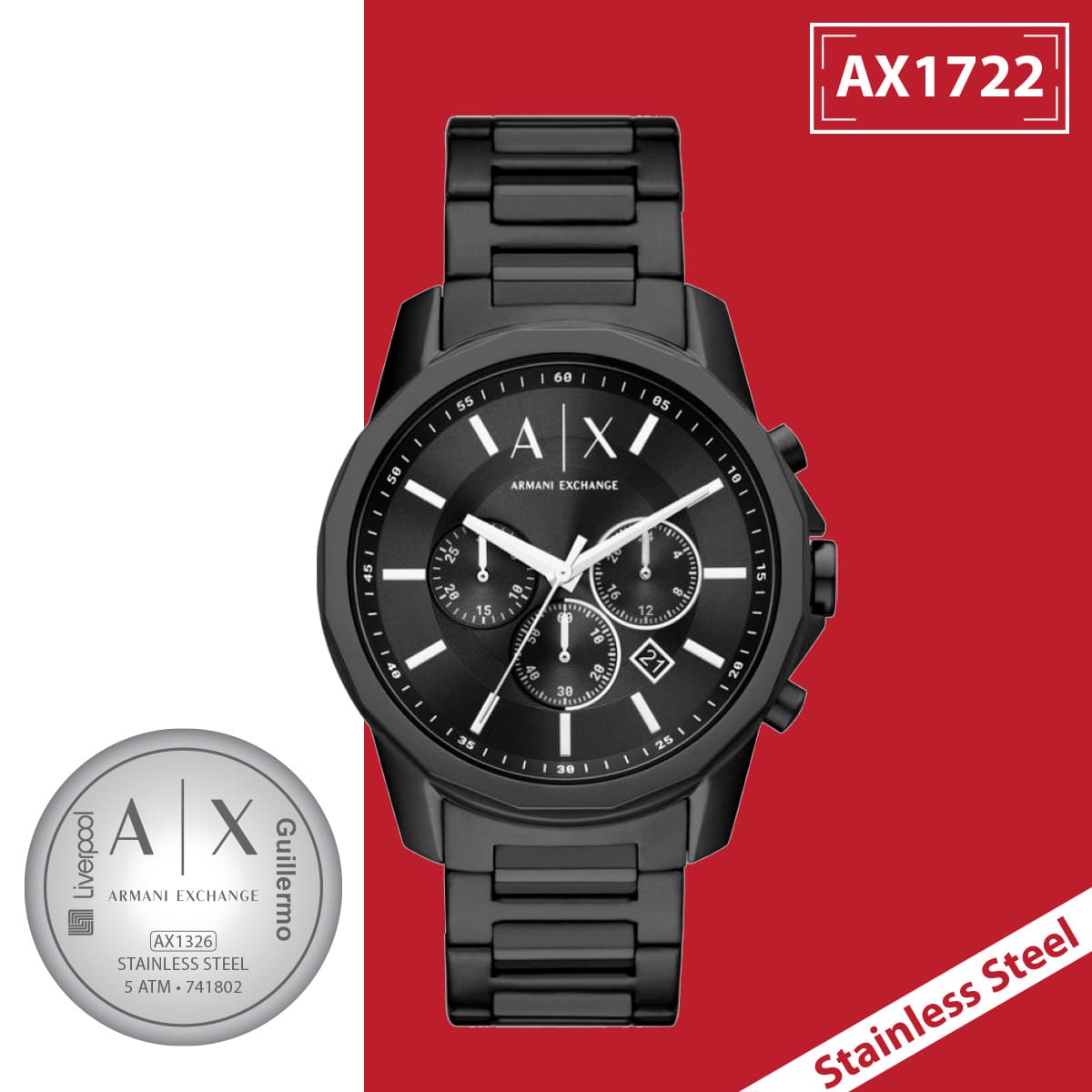  Shop Authentic Armani Exchange Banks Chronograph Black Dial Black Steel Strap Watch For Men - AX1722 - Luxxuri