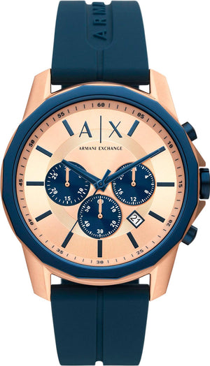  Shop Authentic Armani Exchange Hampton Chronograph Rose Gold Dial Blue Silicone Strap Watch For Men - AX1730 - Luxxuri