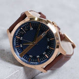  Shop Authentic Armani Exchange Hampton Chronograph Blue Dial Brown Leather Strap Watch For Men - AX2172 - Luxxuri