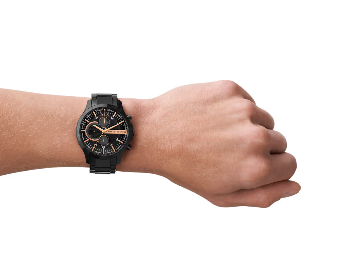 Armani Exchange Chronograph Black Dial Black Steel Strap Watch For Men - AX2429
