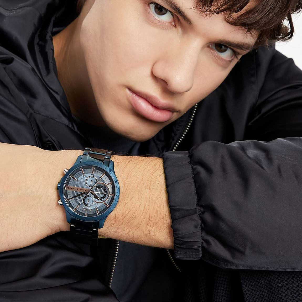  Shop Authentic Armani Exchange Hampton Chronograph Blue Dial Blue Steel Strap Watch For Men - AX2430 - Luxxuri