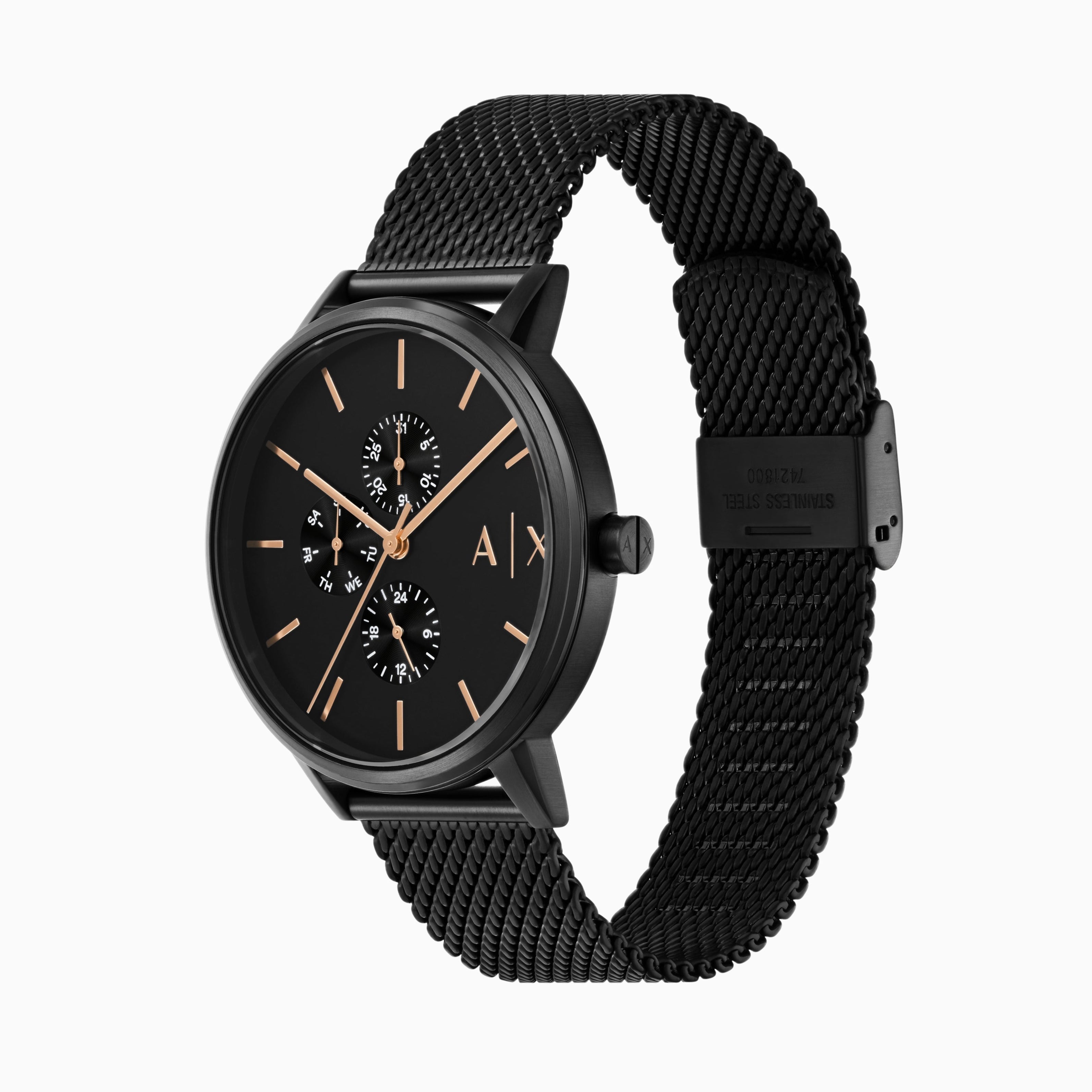 Armani Exchange Cayde Chronograph Black Dial Black Mesh Strap Watch For Men - AX2716