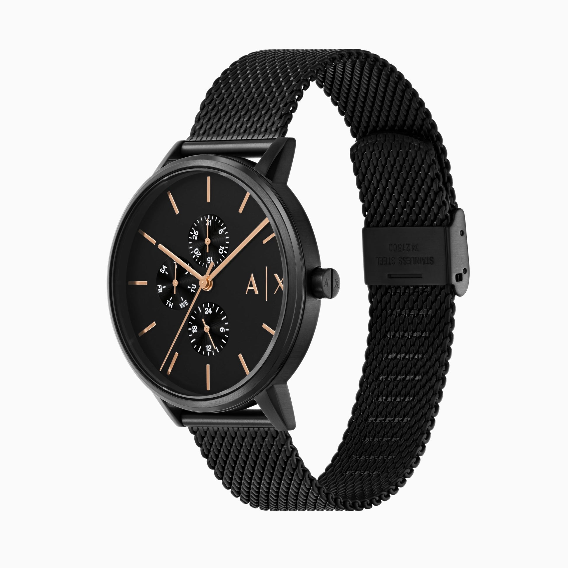 Armani Exchange Cayde Chronograph Black Dial Black Mesh Strap Watch For Men - AX2716