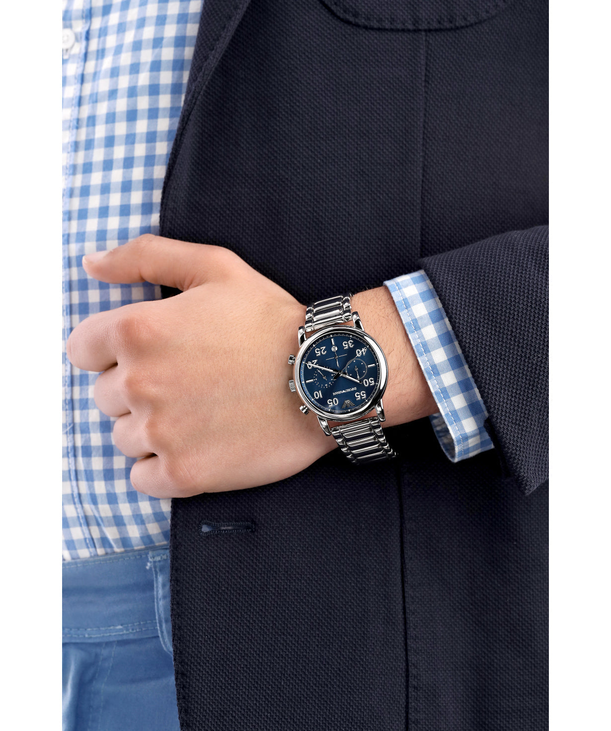  Shop Authentic Emporio Armani Luigi Chronograph Blue Dial Silver Steel Strap Watch For Men - AR11132 - Luxxuri