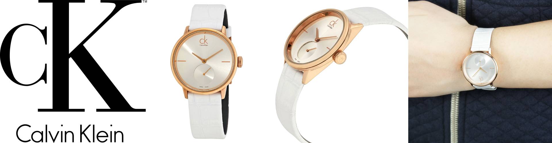  Shop Authentic Calvin Klein Accent Silver Dial White Leather Strap Watch for Women - K2Y216K6 - Luxxuri