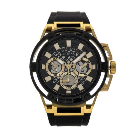  Shop Authentic Guess Matrix Multifunction Gold Dial Black Rubber Strap Watch For Men - GW0423G2 - Luxxuri