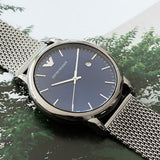  Shop Authentic Emporio Armani Luigi Quartz Blue Dial Grey Mesh Bracelet Watch For Men - AR11053 - Luxxuri