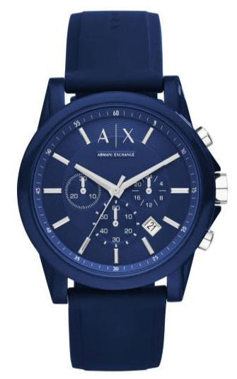  Shop Authentic Armani Exchange Outerbanks Chronograph Blue Dial Blue Silicone Strap Watch For Men - AX1327 - Luxxuri