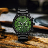  Shop Authentic Emporio Armani Mario Chronograph Green Dial Black Steel Strap Watch For Men - AR11472 - Luxxuri