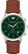 Emporio Armani Renato Chronograph Green Dial Brown Leather Strap Watch For Men - AR2493