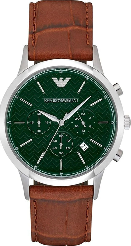  Shop Authentic Emporio Armani Renato Chronograph Green Dial Brown Leather Strap Watch For Men - AR2493 - Luxxuri