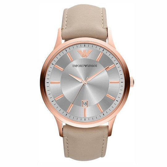  Shop Authentic Emporio Armani Classic Quartz Silver Dial Beige Leather Strap Watch For Men - AR2464 - Luxxuri