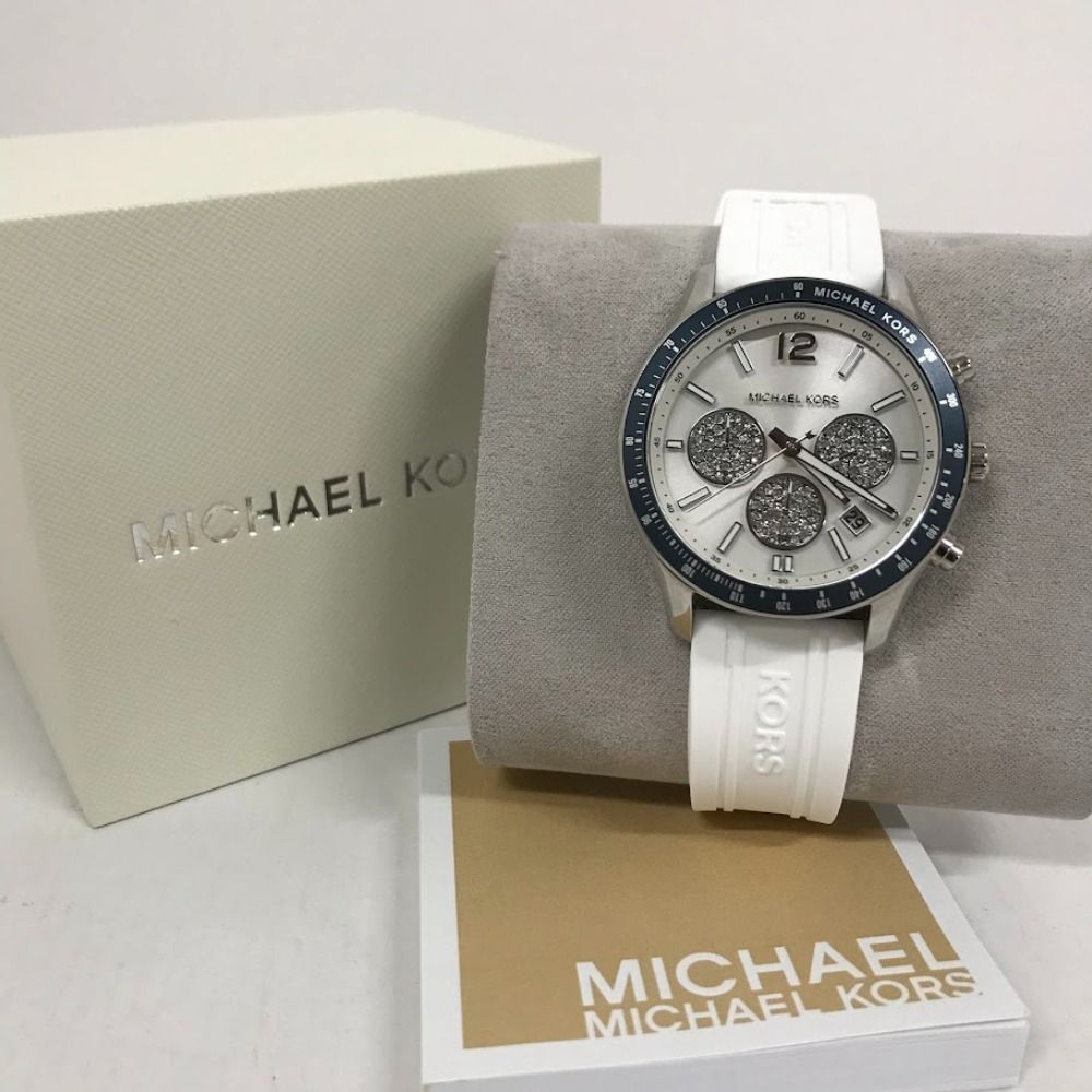 Michael Kors Berkley Chronograph Silver Dial White Rubber Strap Watch For Women  - MKO1040