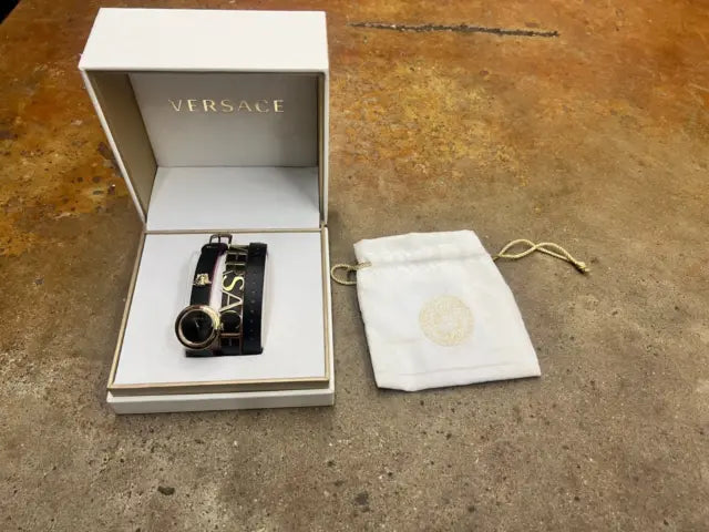  Shop Authentic Versace V-Flare Quartz Black Dial Black Leather Strap Watch for Women - VEBN00218 - Luxxuri