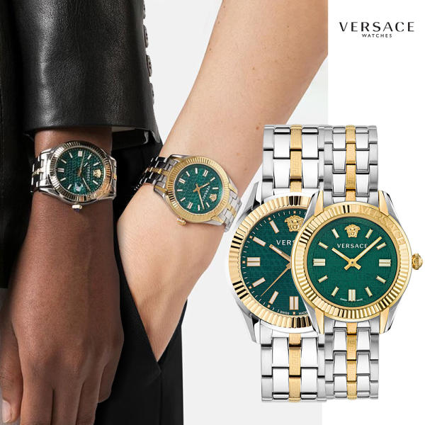  Shop Authentic Versace Greca Time Quartz Green Dial Two Tone Steel Strap Watch For Men - VE3K00422 - Luxxuri