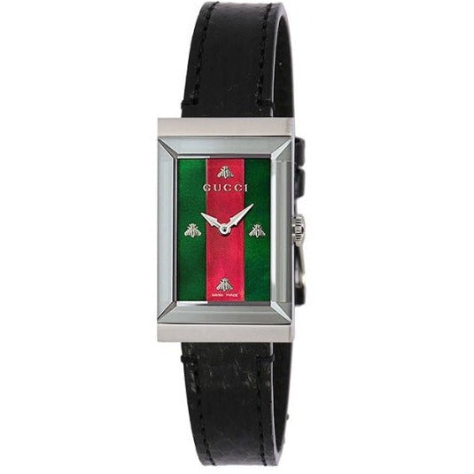  Shop Authentic Gucci G-Frame Mother of Pearl Green & Red Dial Black Leather Strap Watch For Women - YA147403 - Luxxuri