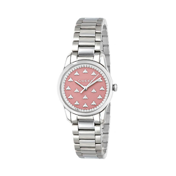 Shop Authentic Gucci G Timeless Quartz Pink Dial Silver Steel Strap Watch for Women - YA1265033 - Luxxuri