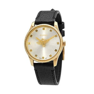  Shop Authentic Gucci G Timeless Quartz Silver Dial Black Leather Strap Watch For Women - YA1265023 - Luxxuri