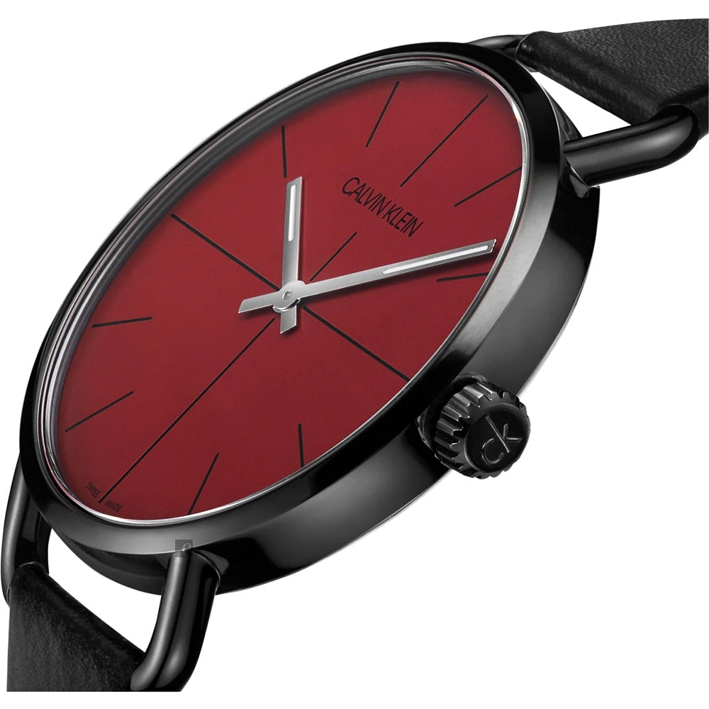  Shop Authentic Calvin Klein Even Maroon Dial Black Leather Strap Watch for Men - K7B214CP - Luxxuri