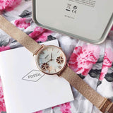  Shop Authentic Fossil Jacqueline Three-Hand White Dial Rose Gold Mesh Bracelet Watch for Women - ES4534 - Luxxuri