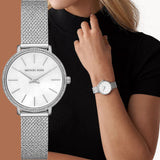  Shop Authentic Michael Kors Pyper Quartz Mother of Pearl White Dial Silver Mesh Strap Watch For Women - MK4618 - Luxxuri