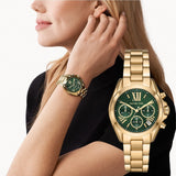 Shop Authentic Michael Kors Bradshaw Chronograph Green Dial Gold Steel Strap Watch For Women - MK7257 - Luxxuri