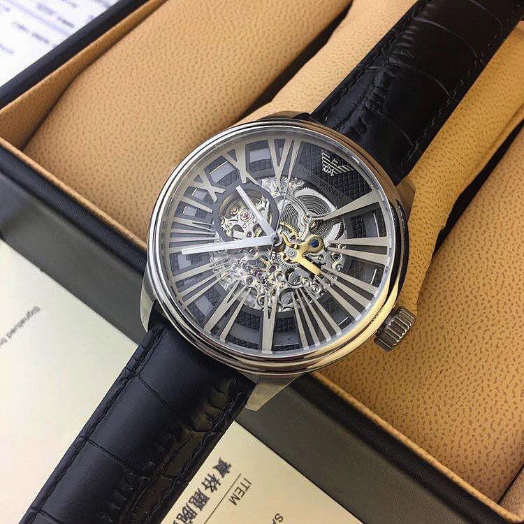  Shop Authentic Emporio Armani Meccanico Automatic Black Dial Leather Strap Watch For Men - AR4629 - Luxxuri