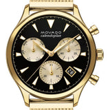 Shop Authentic Movado Heritage Calendoplan Chronograph Black Dial Gold Mesh Strap Watch for Men - 3650098 - Luxxuri