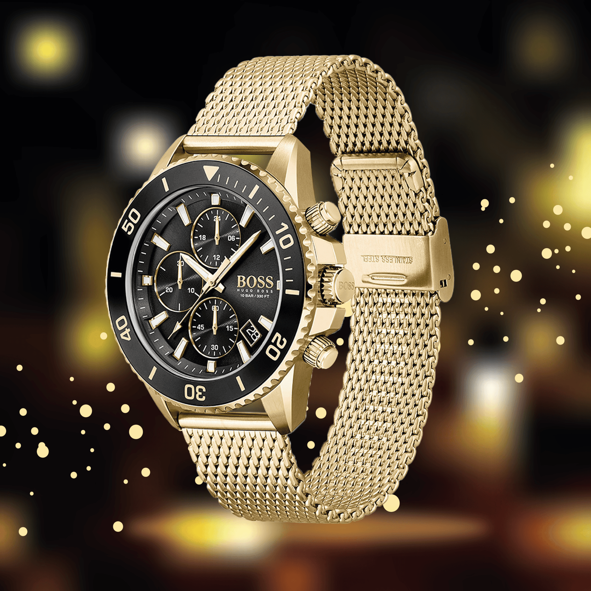  Shop Authentic Hugo Boss Admiral Chronograph Black Dial Gold Mesh Bracelet Watch for Men - 1513906 - Luxxuri