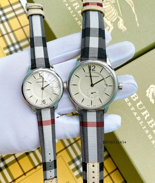 Burberry Classic Stone Silver Dial Horseberry Black Leather Strap Watch for Women - BU10103