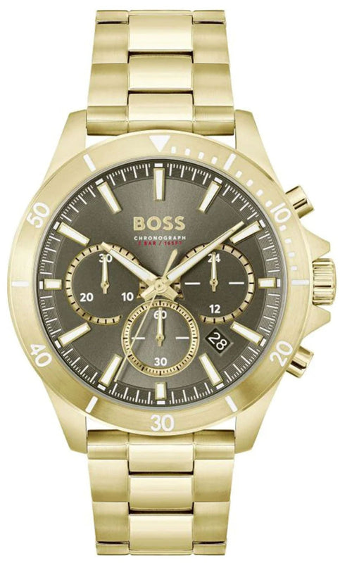  Shop Authentic Hugo Boss Troper Chronograph Green Dial Gold Steel Strap Watch For Men - 1514059 - Luxxuri