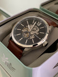  Shop Authentic Fossil Flynn Automatic Black Dial Brown Leather Strap Watch for Men - BQ2270 - Luxxuri