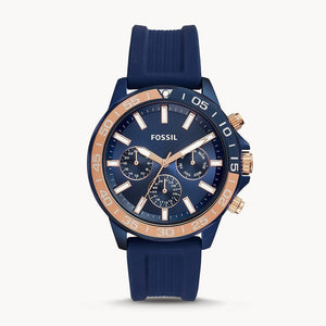  Shop Authentic Fossil Bannon Multifunction Blue Dial Blue Silicone Strap Watch for Men - BQ2498 - Luxxuri